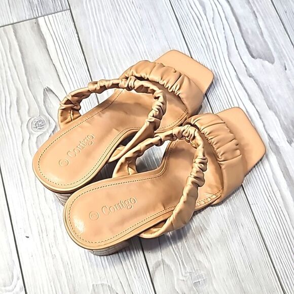 (56-3750) Coutgo Women's Ruched Slide Double Strap Square Sandals Sz 8 - Picture 8 of 8
